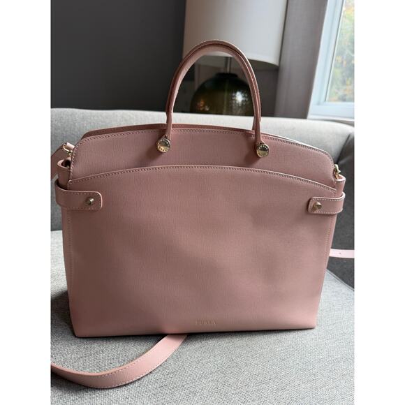 Furla Agata Medium Saffiano Leather Satchel with Strap Light Pink - Picture 3 of 16